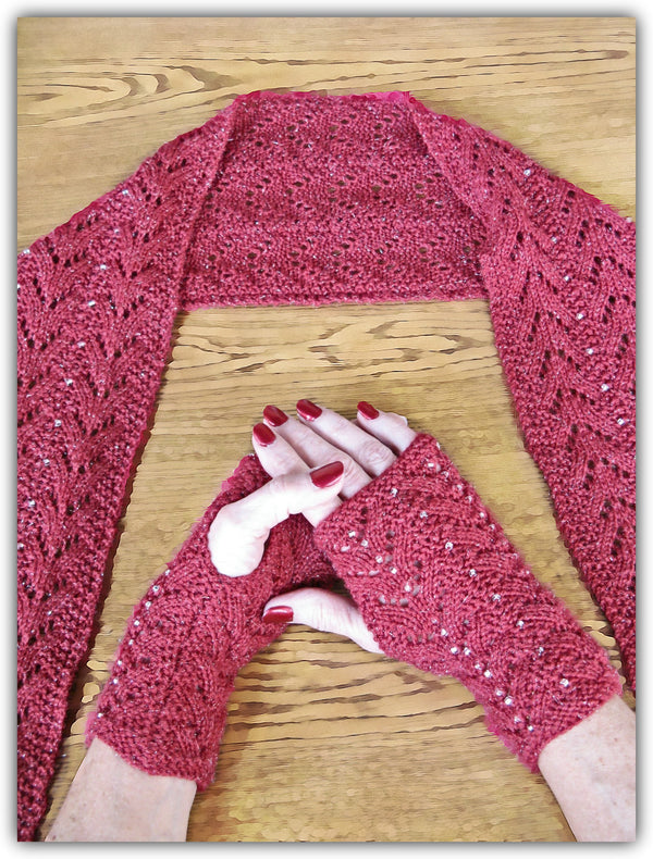Beaded Lace Scarf & Fingerless Gloves  - Designed by Eleanor Swogger