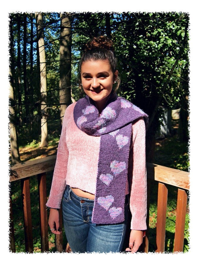 Double knitted Heart Scarf - Designed by Clara Masessa